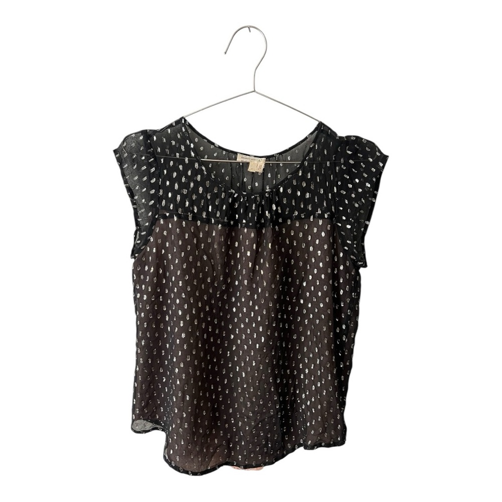 Anthropologie Meadow Rue Blouse Womens S Black Metallic Print Flutter Sleeve